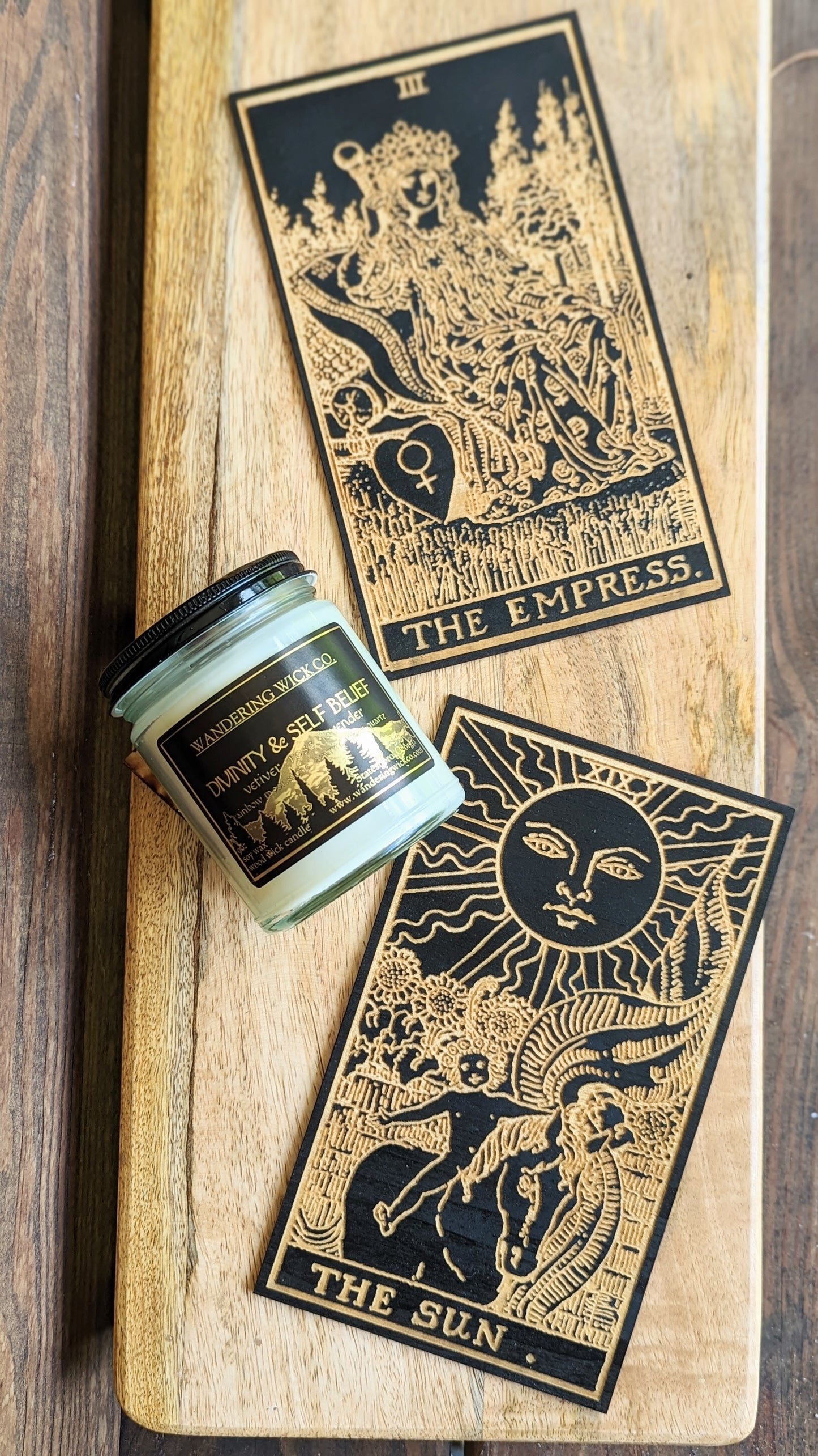Wood Engraved Decor Tarot Cards -7.75''H x 4.5''W